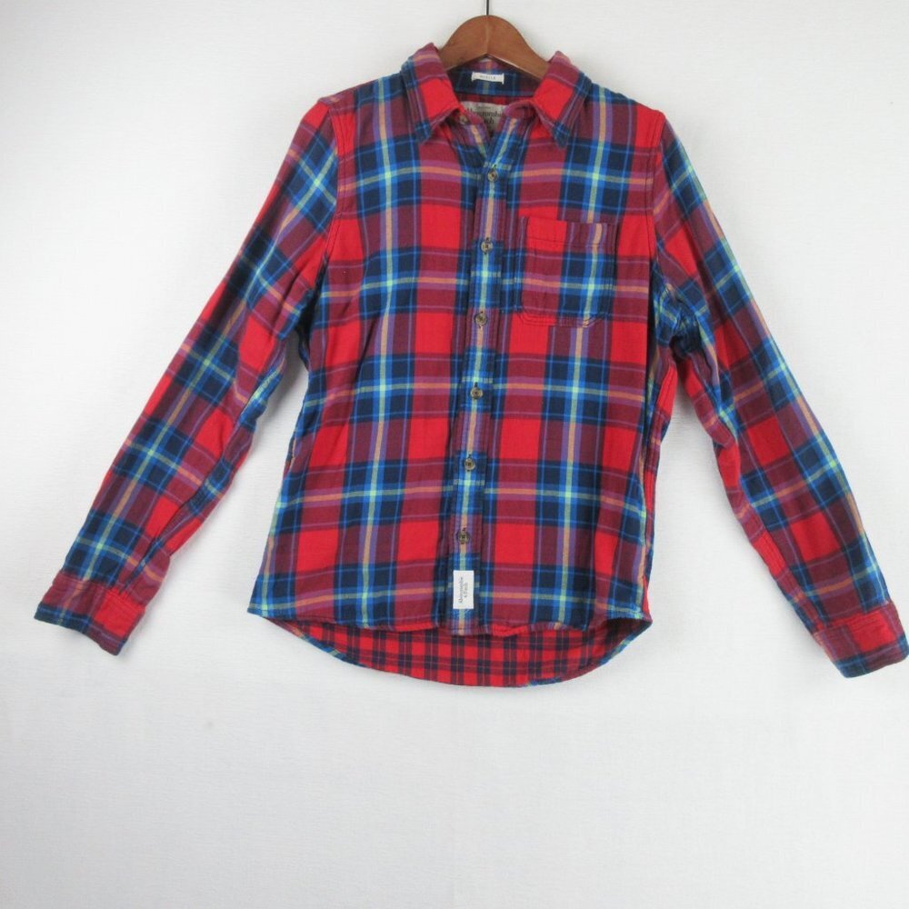 Abercrombie & Fitch Red Flannel Plaid Jacket Size M Buttoned Muscle Jacket